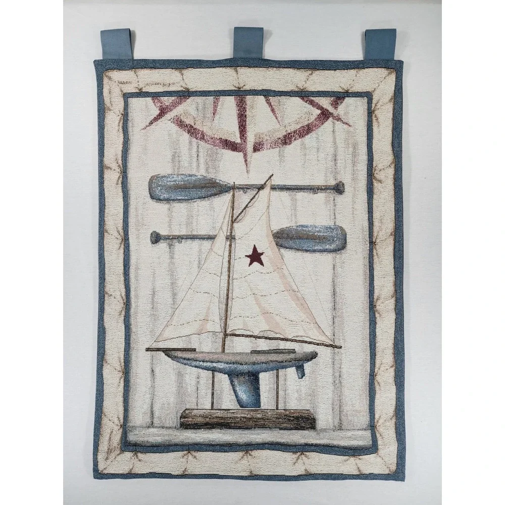 Wave Reviews Sailboat Wall Hanging Tapestry & 6 Placemats Set Nautical Coastal